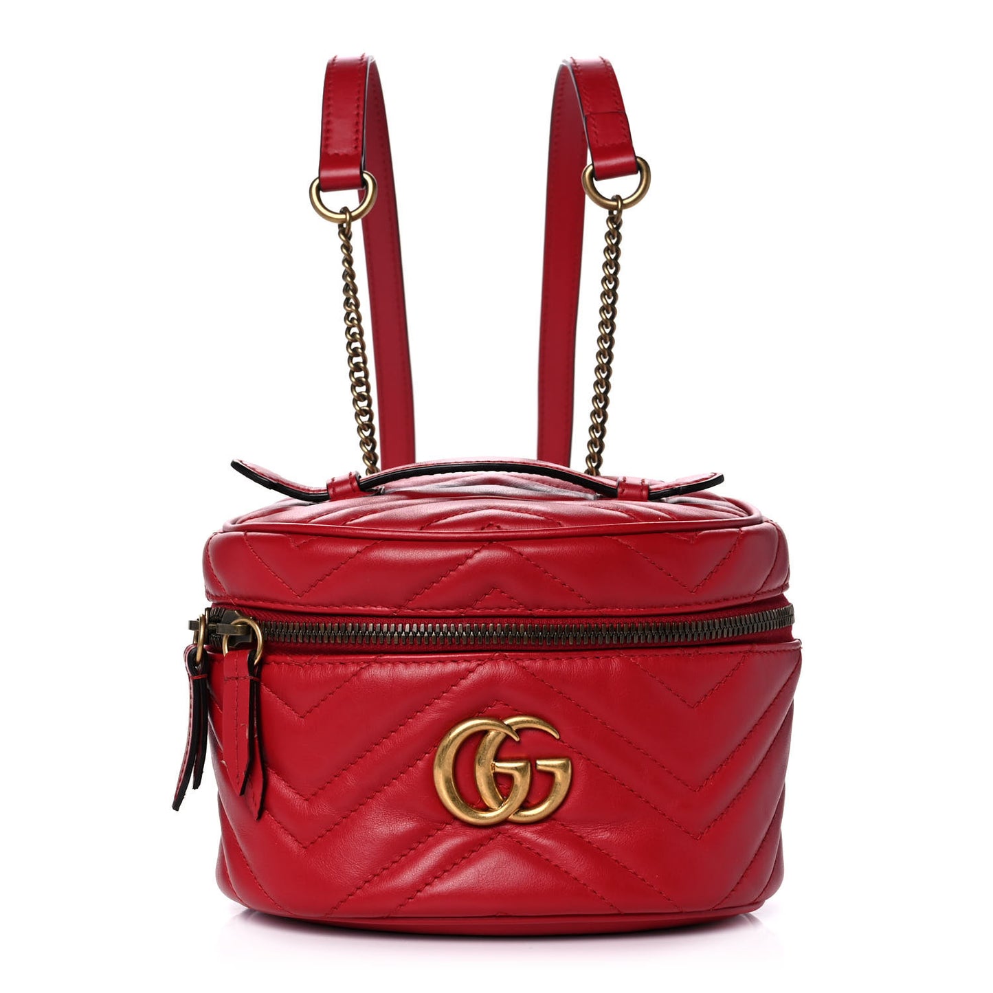 Calfskin Matelasse Mini GG Marmont Round Backpack Hibiscus Red