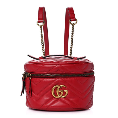 Gucci Calfskin Matelasse Mini GG Marmont Round Backpack Hibiscus Red 1 of 10