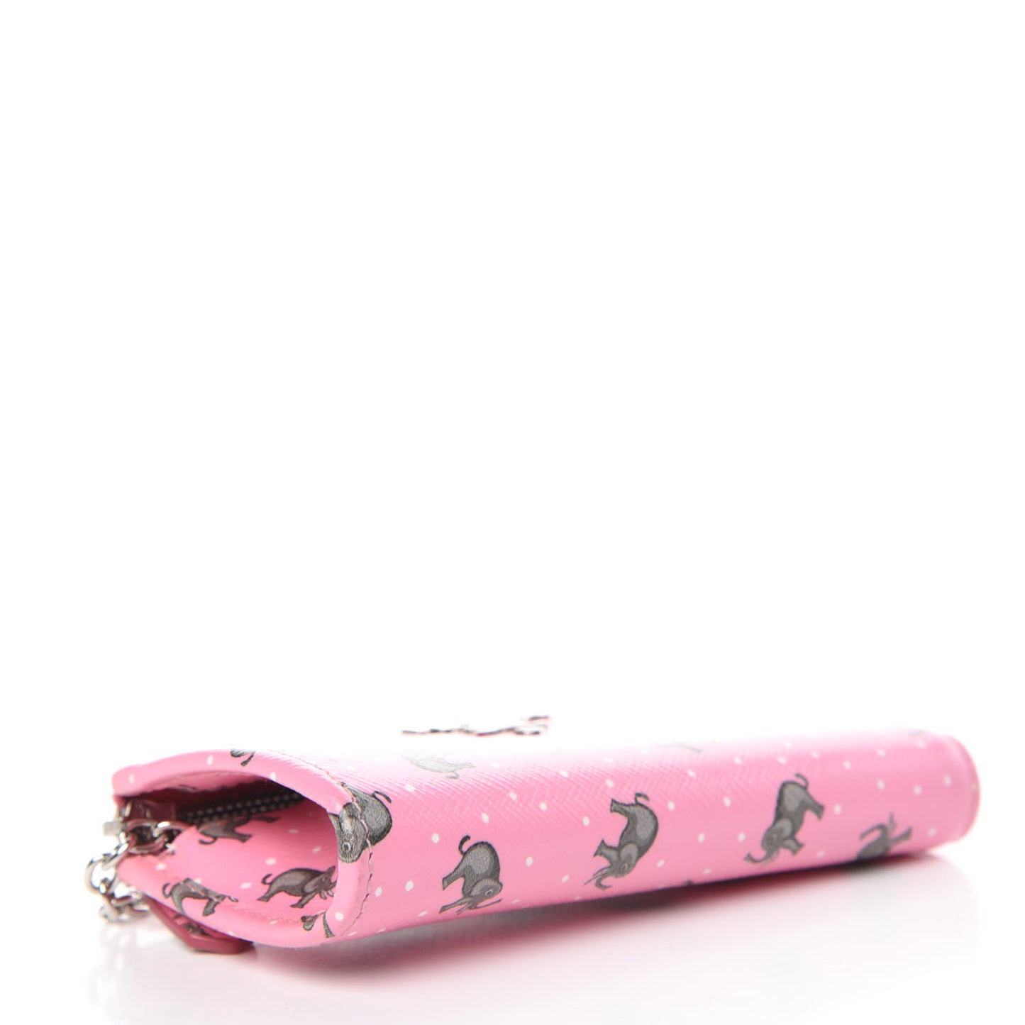 Saffiano Elephant Print Zip Key Pouch Rosa