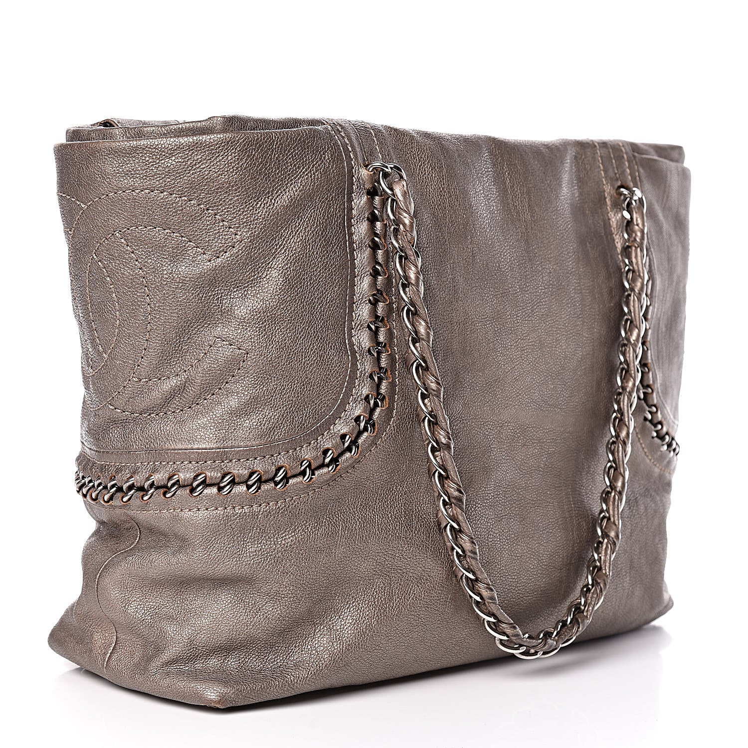 Chanel Metallic Goatskin Luxe Ligne Shoulder Bag Dark Silver 3 of 12