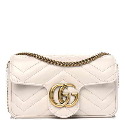 Gucci Calfskin Matelasse Super Mini GG Marmont Shoulder Bag White 1 of 6