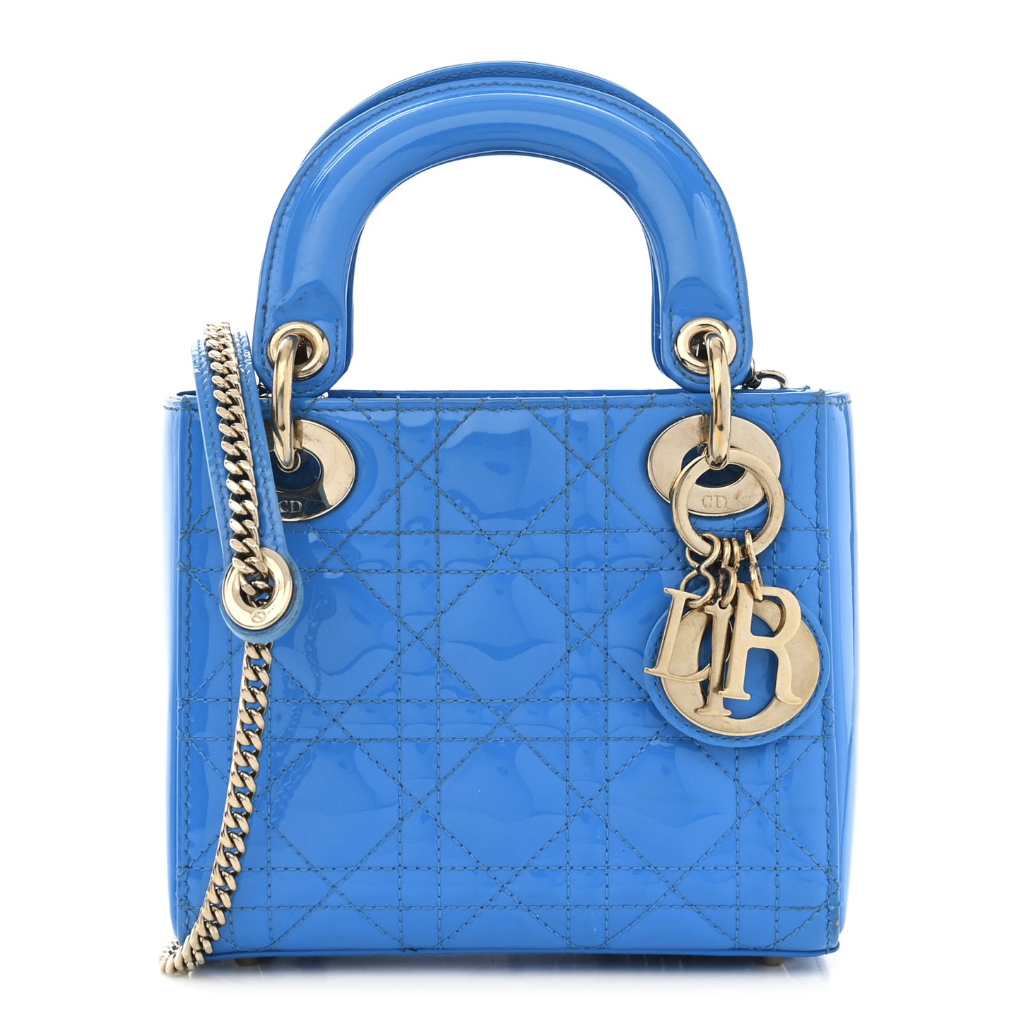 Patent Cannage Mini Lady Dior Blue