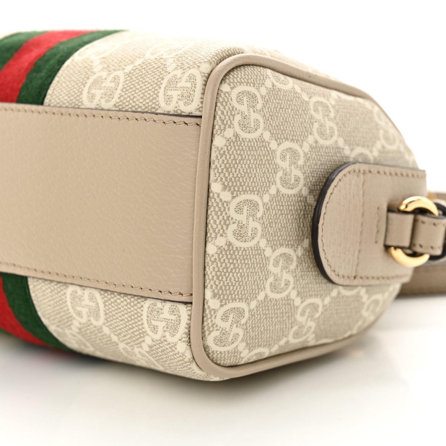 Gucci GG Supreme Monogram Textured Dollar Calfskin Web Super Mini Ophidia Top Handle Bowler Bag Beige Mystic White Oatmeal 9 of 10