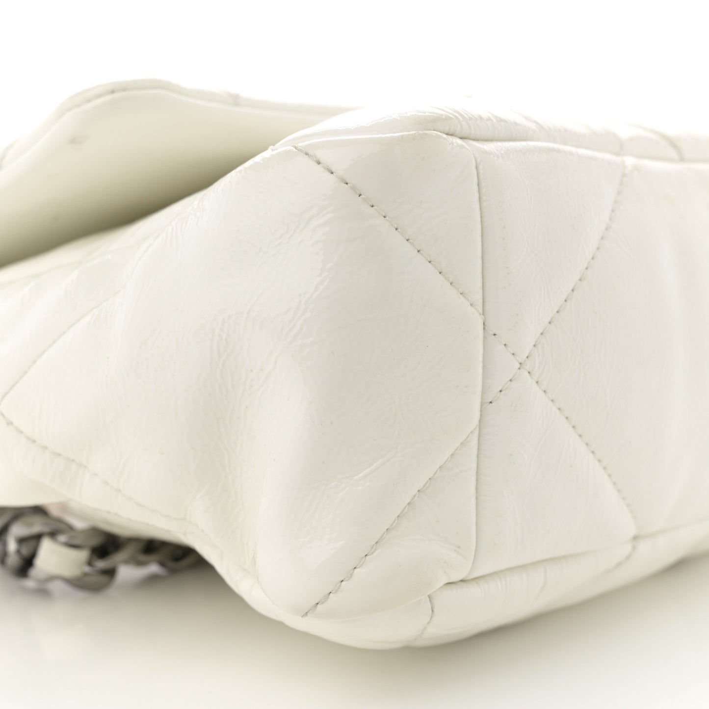 Shiny Crumpled Calfskin Quilted Large Chanel 19 Flap White