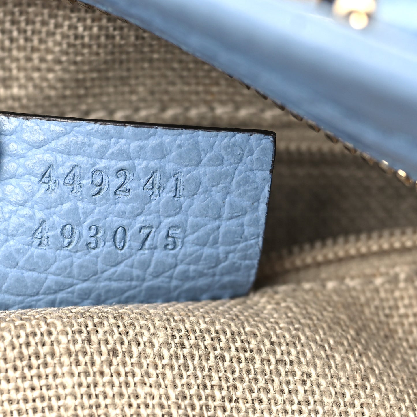 Monogram Dollar Calfskin Small Bree Tote Beige Ebony Mineral Blue