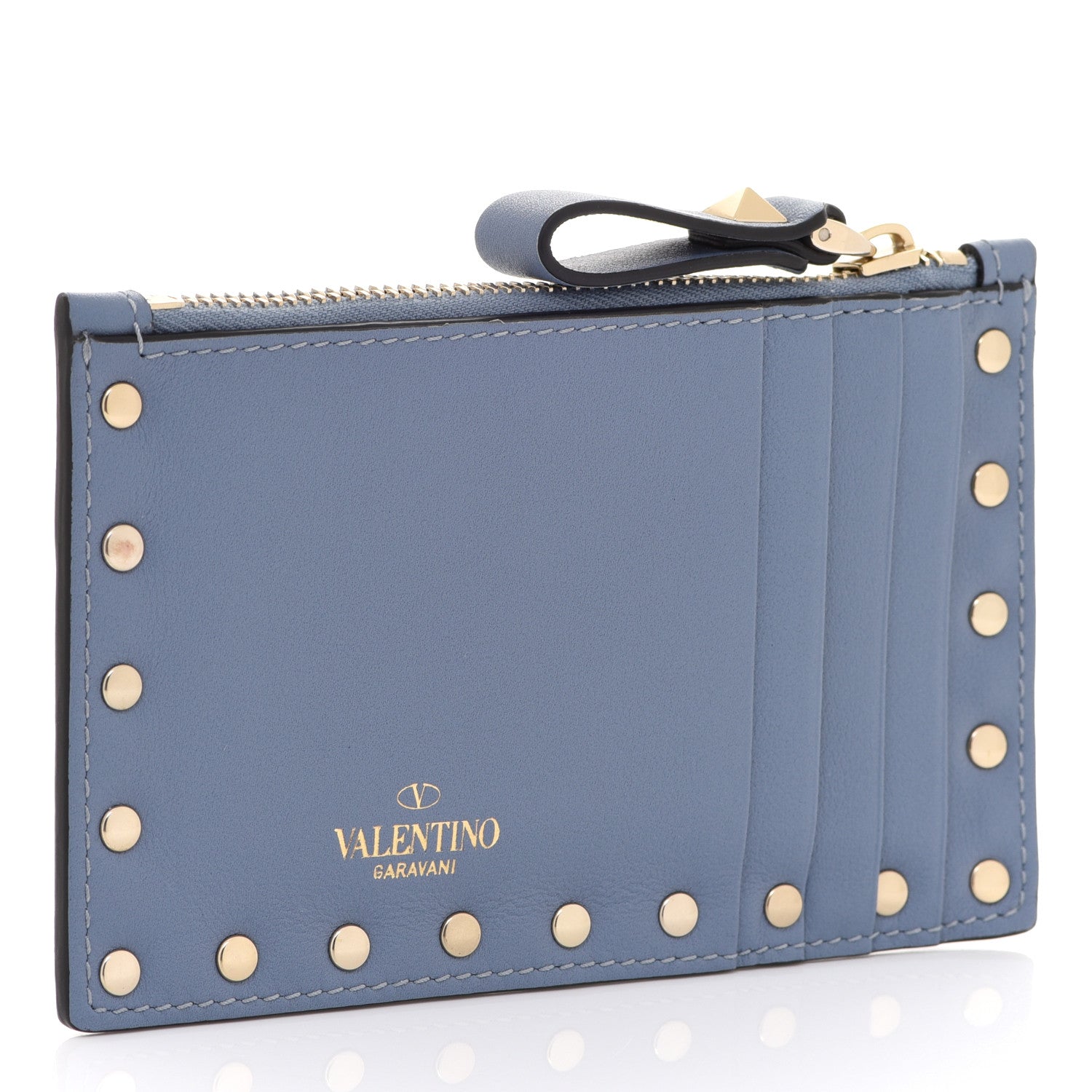 Valentino Garavani Calfskin Rockstud Coin Case Card Holder Blue 3 of 7