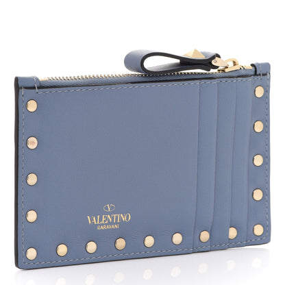 Valentino Garavani Calfskin Rockstud Coin Case Card Holder Blue 3 of 7