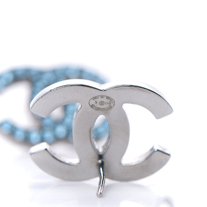 Chanel Crystal CC Earrings Silver Blue 2 of 3