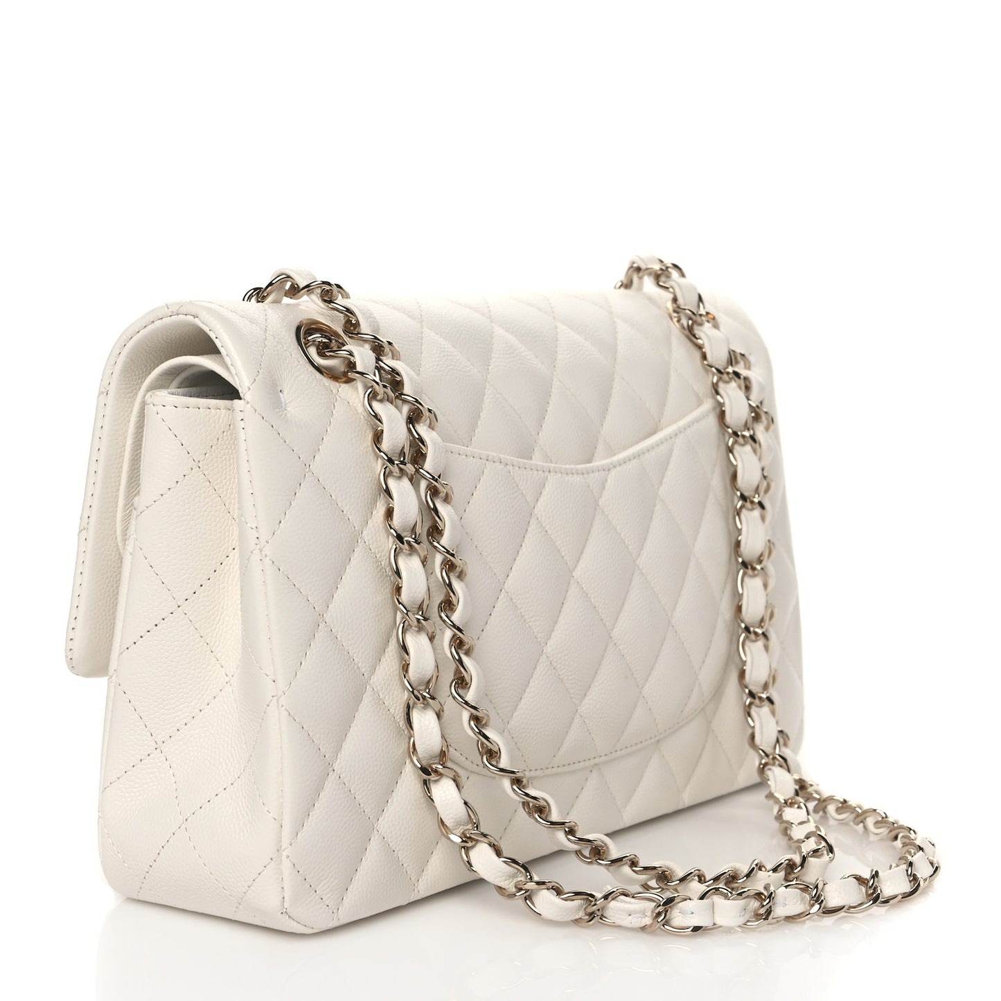 Caviar Quilted Medium Double Flap White
