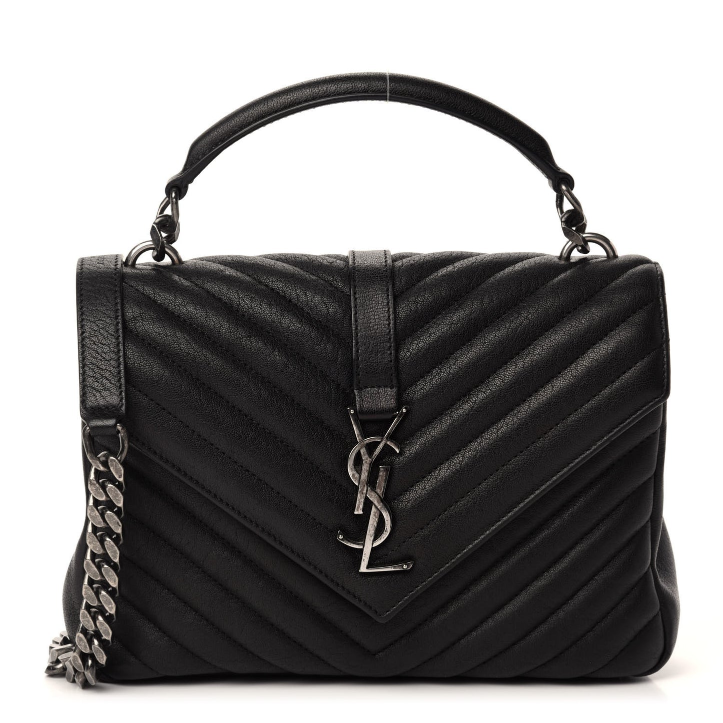 Sheepskin Matelasse Chevron Monogram Medium College Bag Black