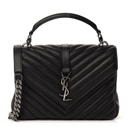 Saint Laurent Sheepskin Matelasse Chevron Monogram Medium College Bag Black 1 of 13