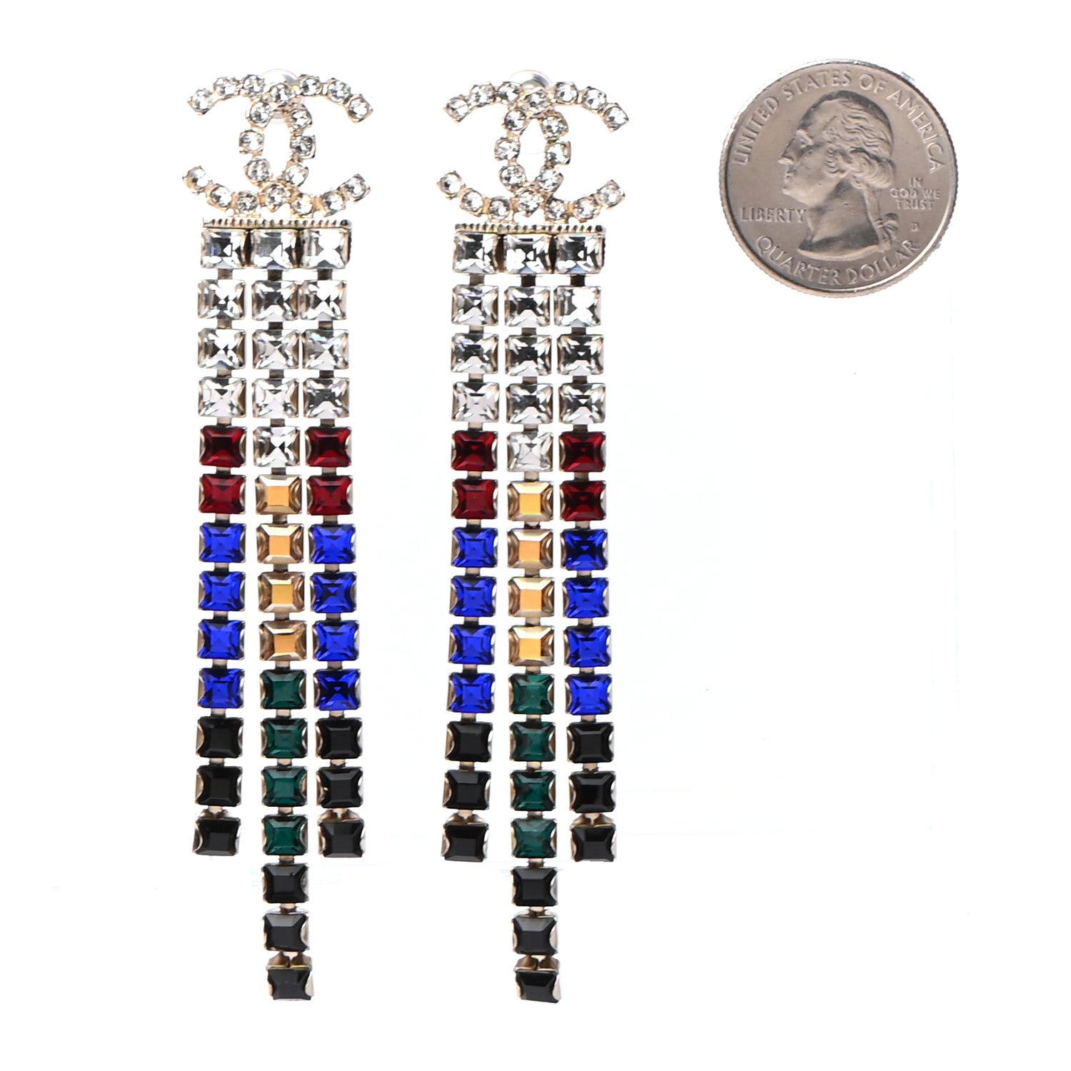 Chanel Crystal Strass CC Earrings Silver 2 of 4