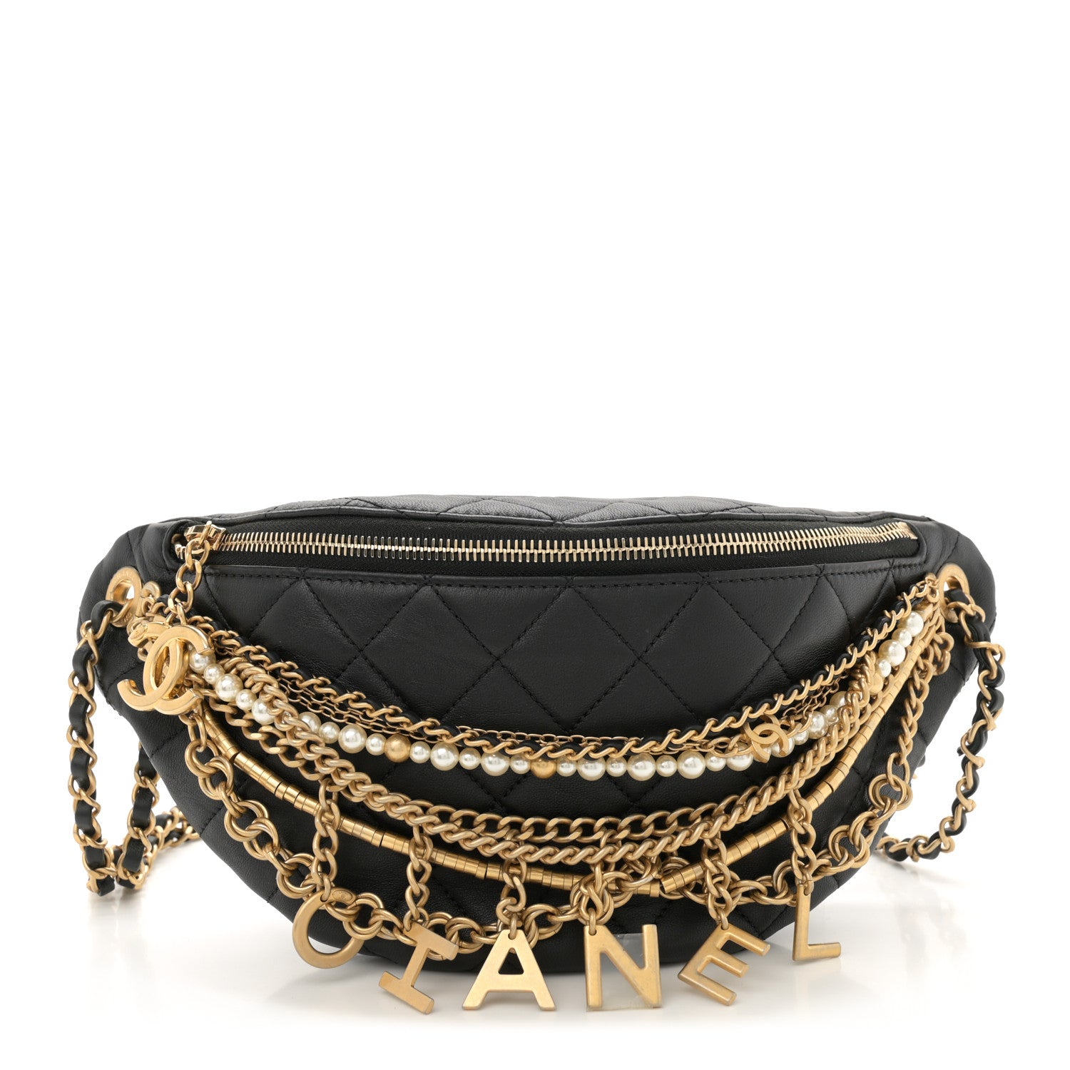 Chanel Lambskin Quilted All About Chains Waist Belt Bag Black 1 of 9