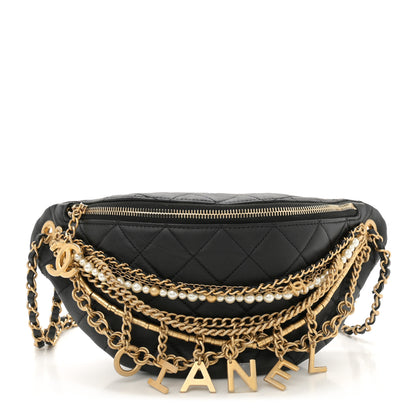 Chanel Lambskin Quilted All About Chains Waist Belt Bag Black 1 of 9