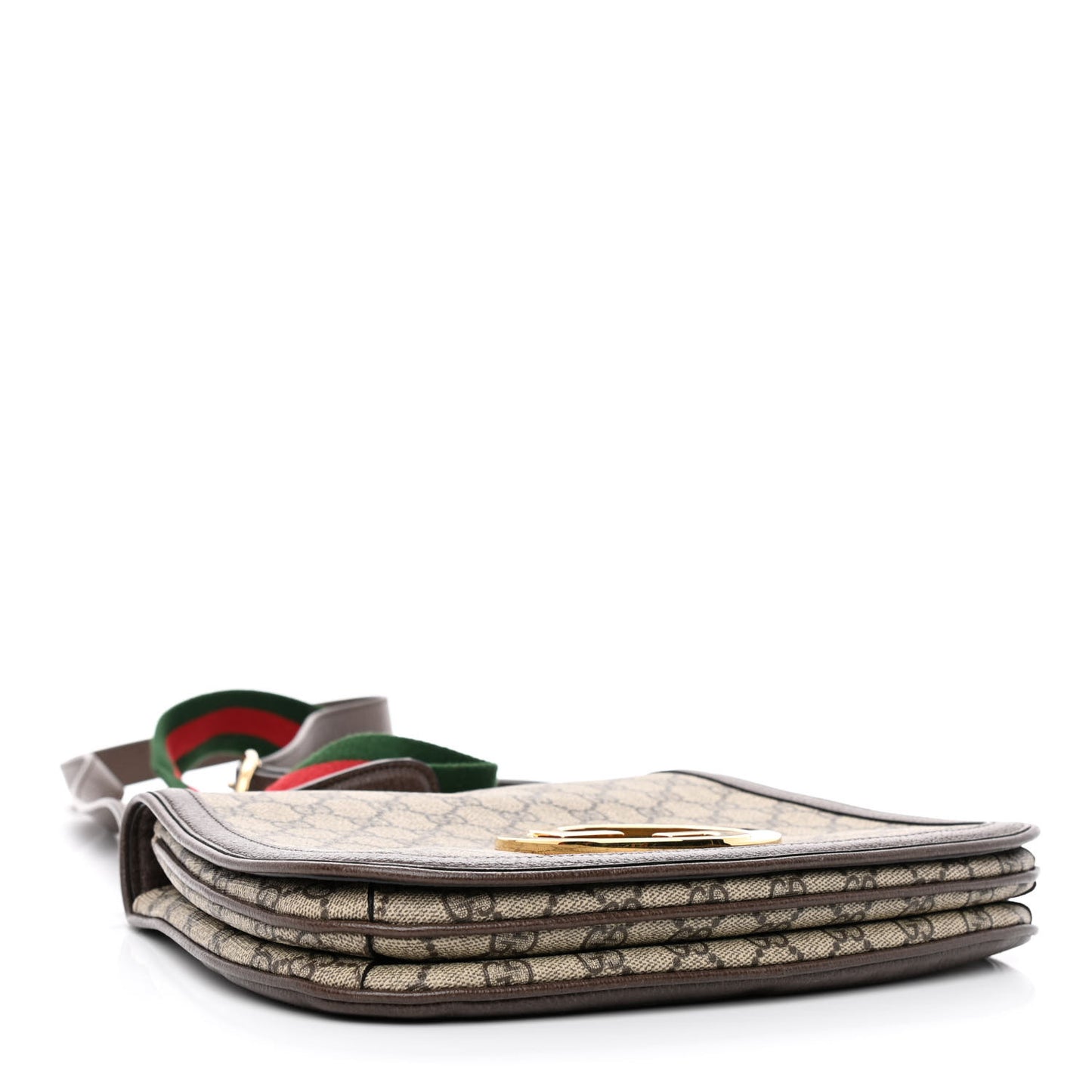 GG Supreme Monogram Textured Dollar Calfskin Web Medium Blondie Shoulder Flap Bag Beige Ebony New Acero
