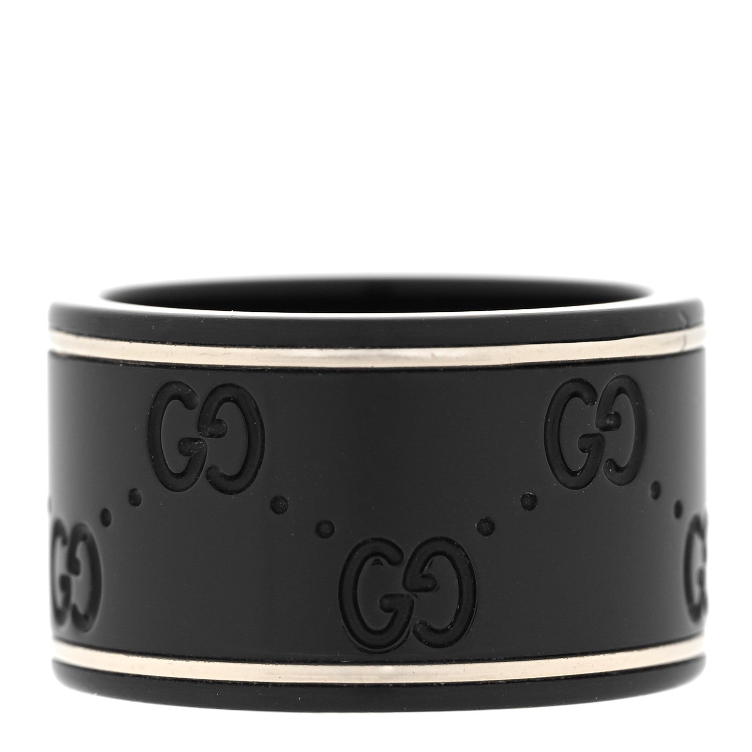 Gucci Black Synthetic Corundum 18K White Gold 12mm Icon Band Ring 53 6.25 1 of 6