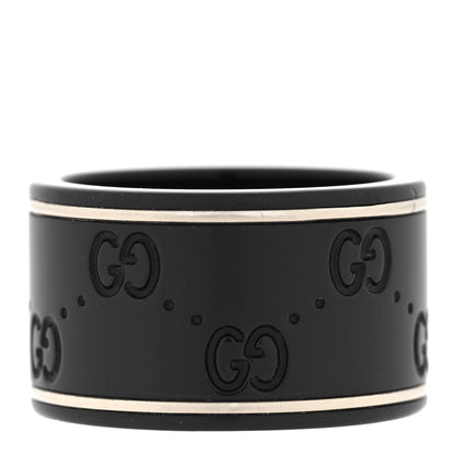 Gucci Black Synthetic Corundum 18K White Gold 12mm Icon Band Ring 53 6.25 1 of 6
