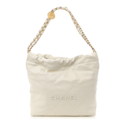 Chanel Shiny Caviar Quilted Monochrome Small Chanel 22 White 1 of 14