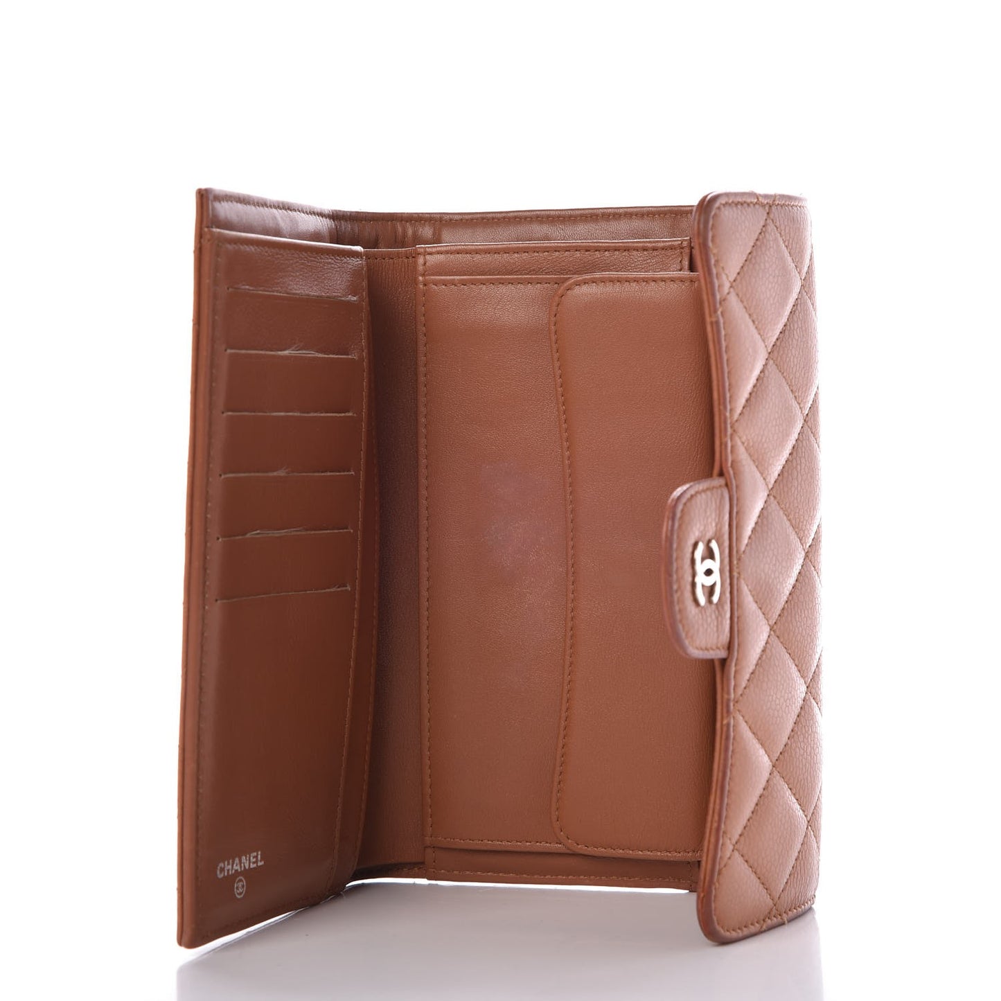 Caviar Quilted Large Flap Wallet Brown