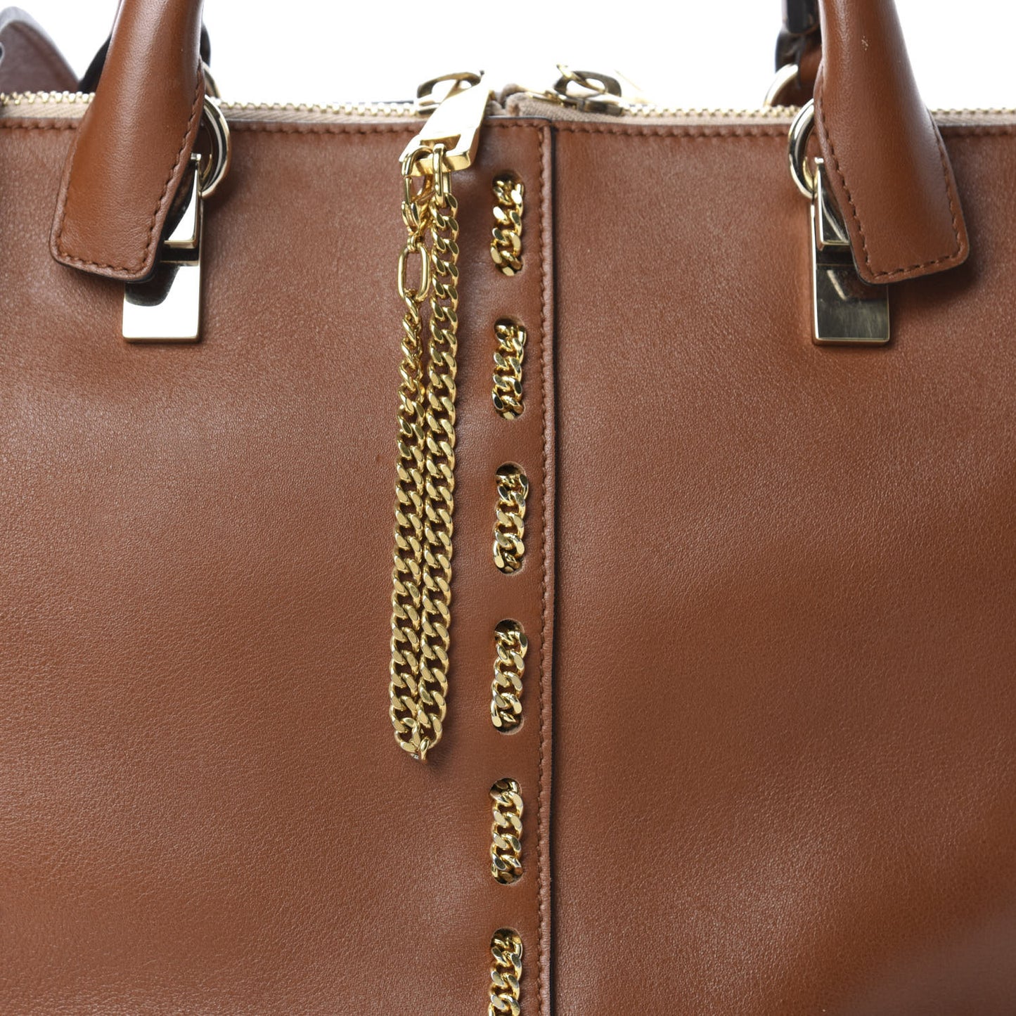 Smooth Calfskin Medium Baylee Chain Tote Tobacco