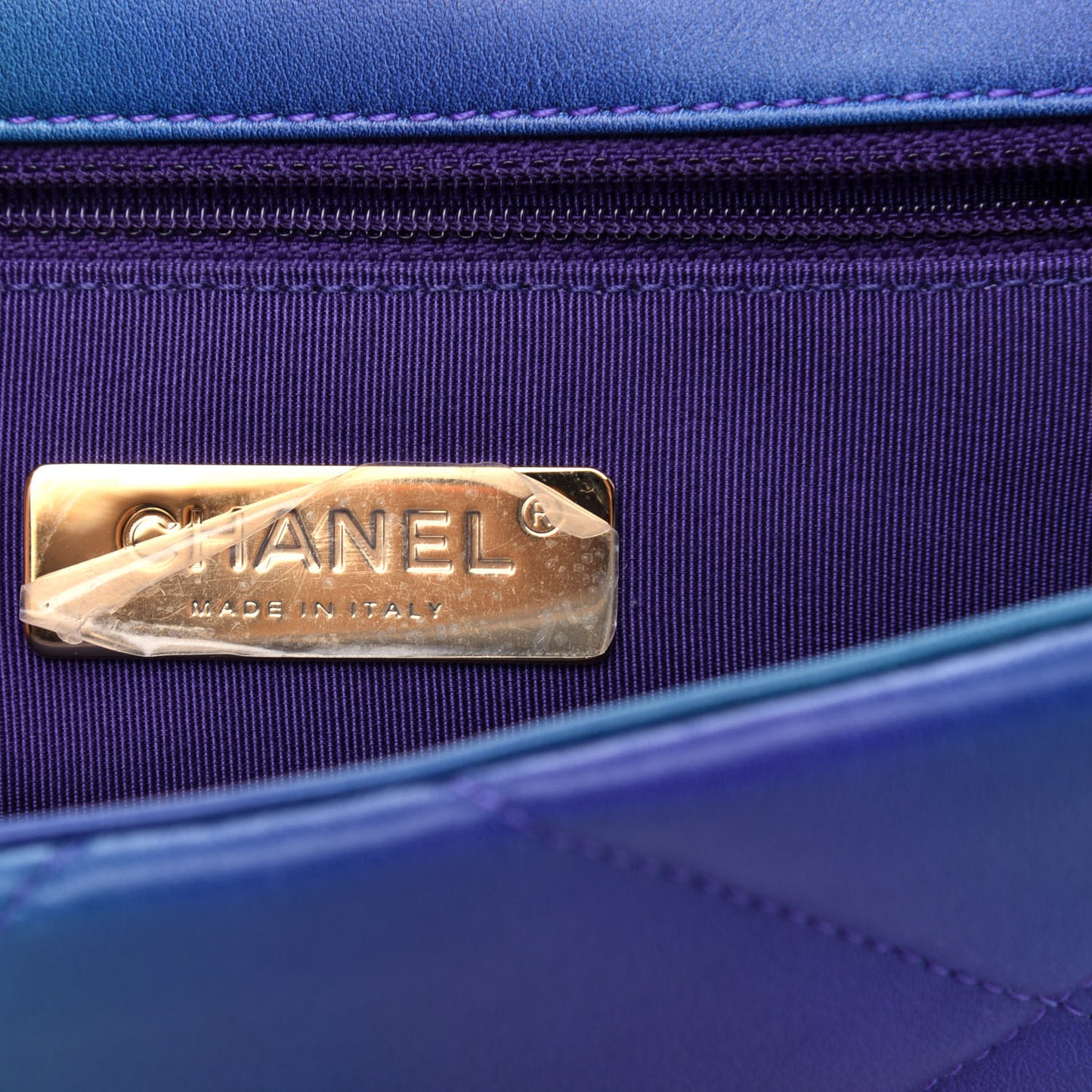 Tie Dye Calfskin Quilted Medium Chanel 19 Flap Blue Purple