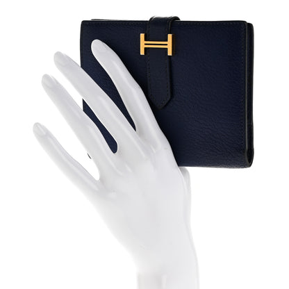 Hermes Chevre Mysore Bearn Compact Wallet Bleu Encre 2 of 12