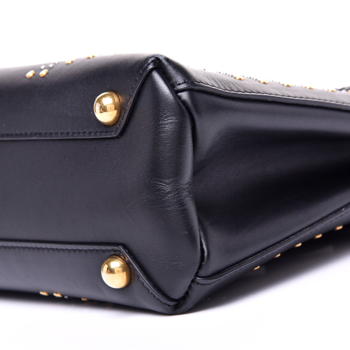 Smooth Calfskin Riveted Small Banner Tote Black