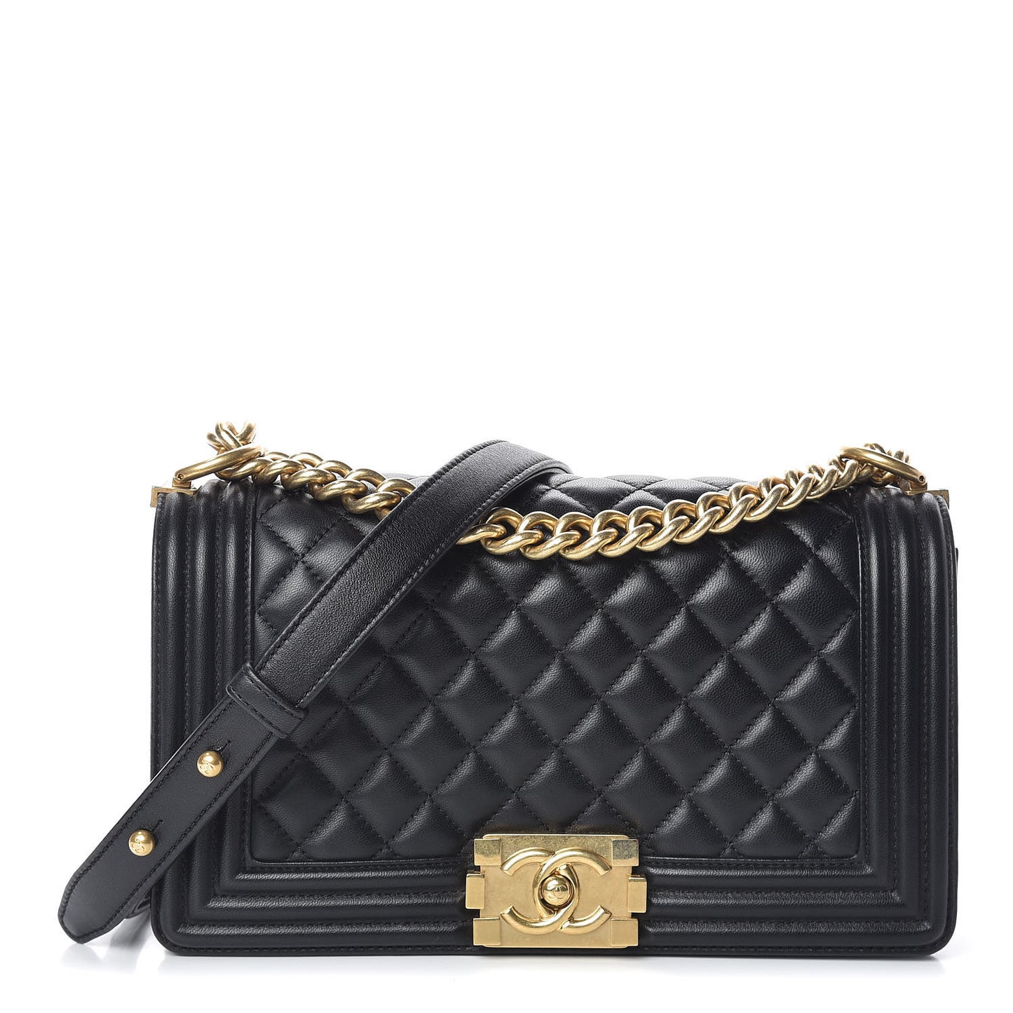 Lambskin Quilted Medium Boy Flap Black