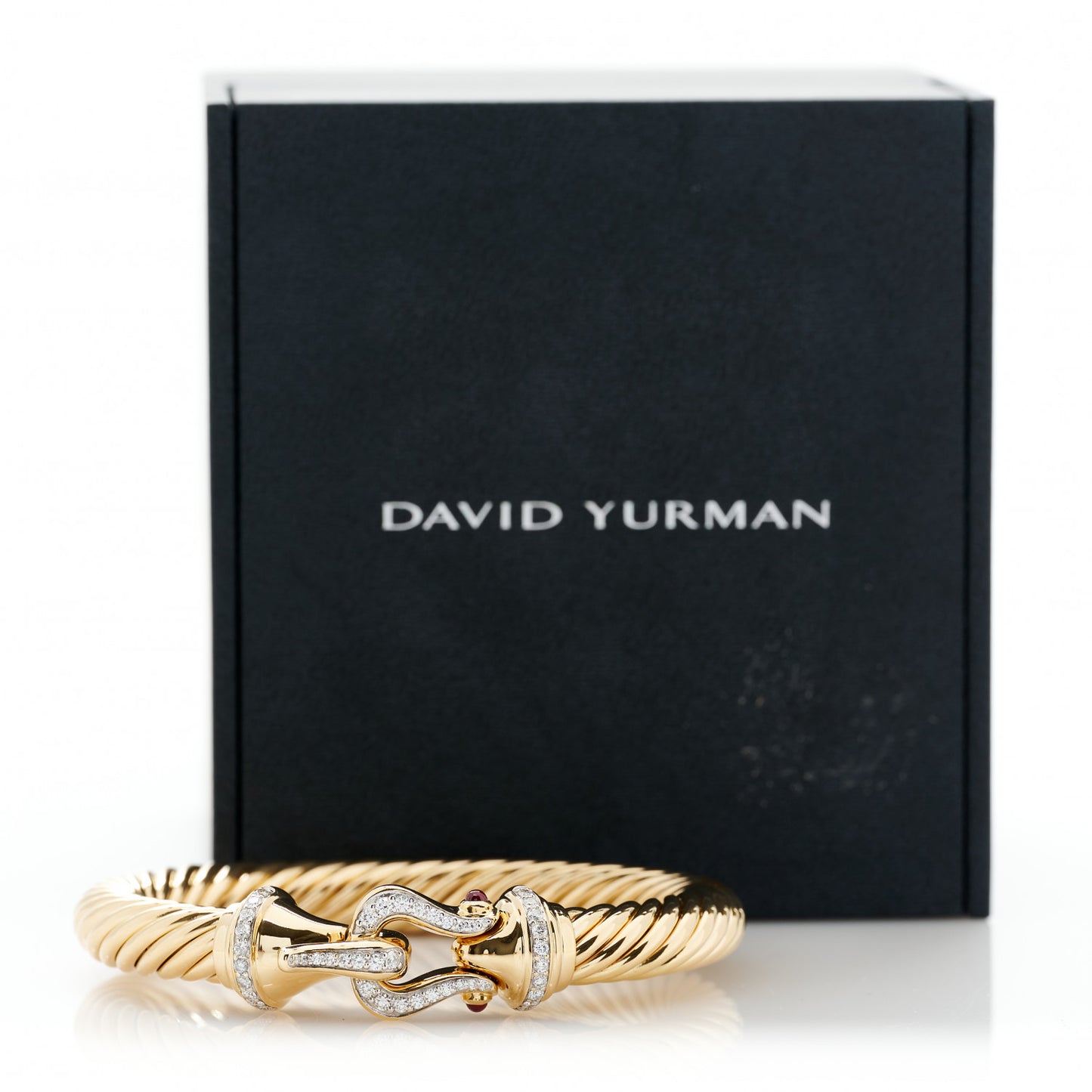 18K Yellow Gold Diamond Ruby 9mm Cable Buckle Bracelet