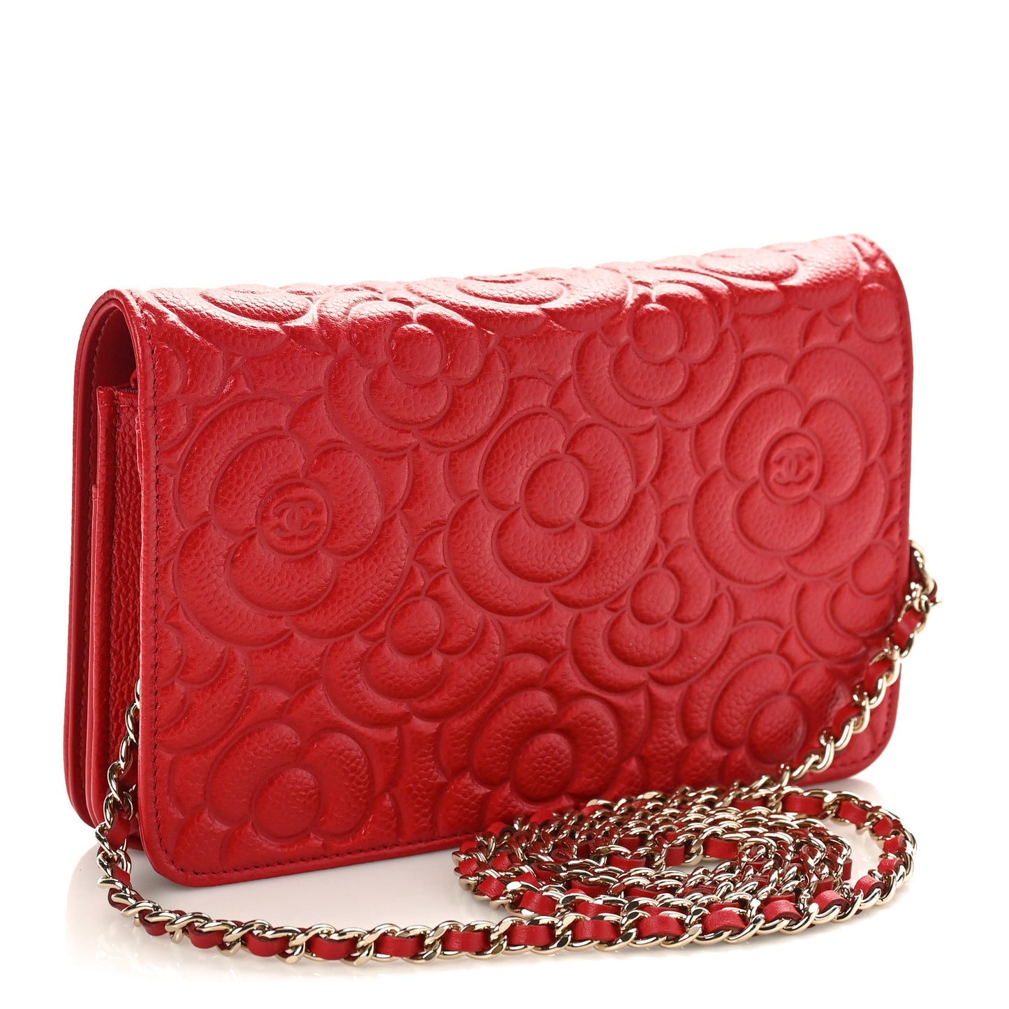 Caviar Camellia Embossed Wallet On Chain WOC Red