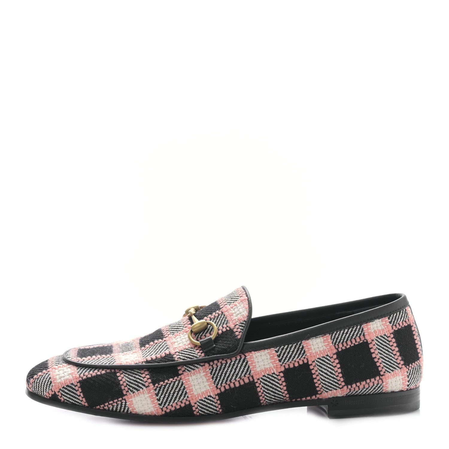 Gucci Tweed Check Horsebit Womens Jordaan Loafers 38 Black Pink Multicolor 1 of 8