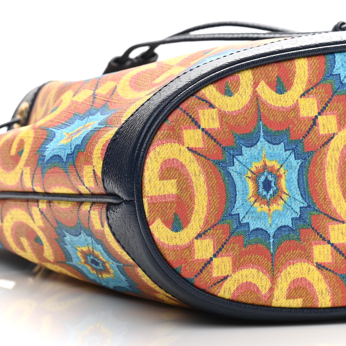 GG Supreme Kaleidoscope Calfskin Script Logo Gucci 100 Bucket Drawstring Bag Blue Orange Multicolor Blue Agata