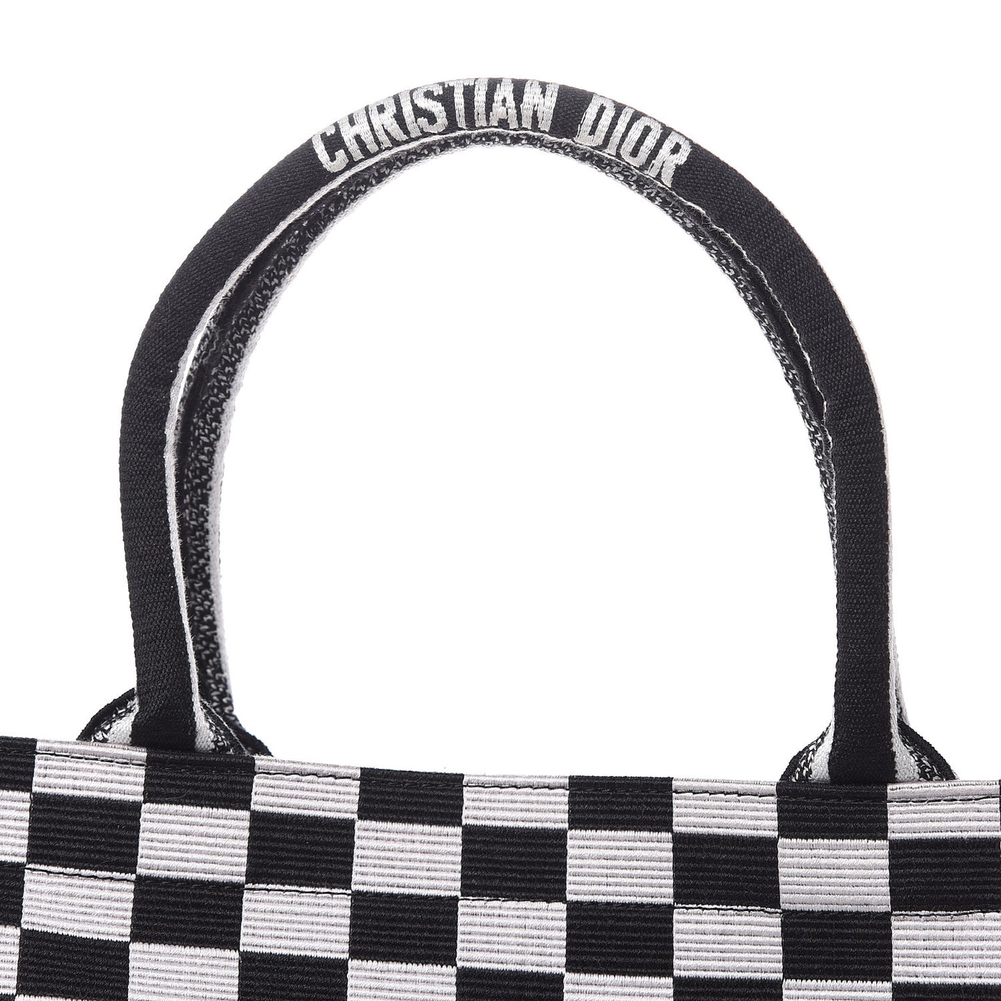 Canvas Embroidered Checkered Book Tote Black White