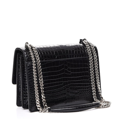 Saint Laurent Calfskin Crocodile Embossed Medium Monogram Sunset Black 3 of 7