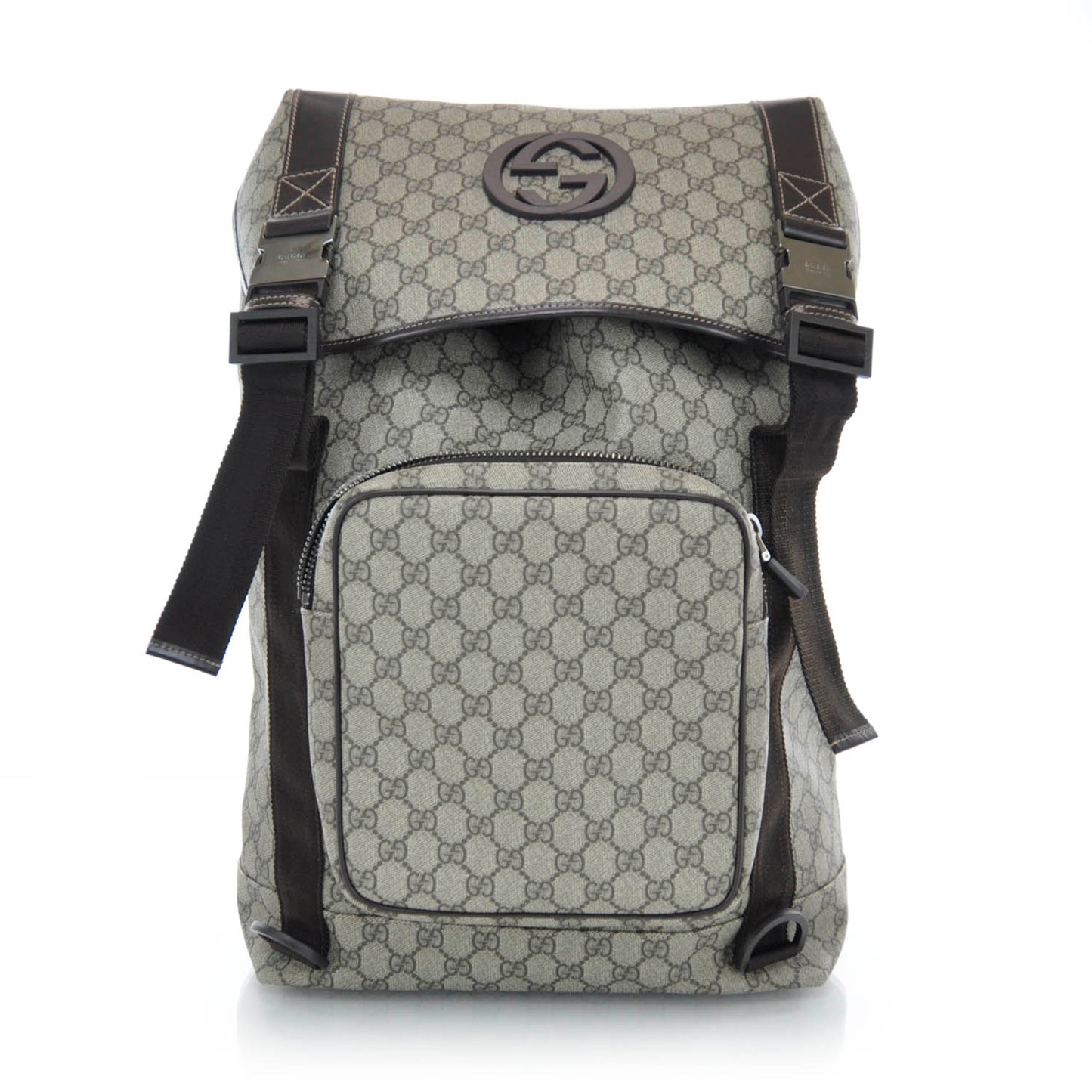 GG Supreme Monogram Interlocking G Double Buckle Backpack