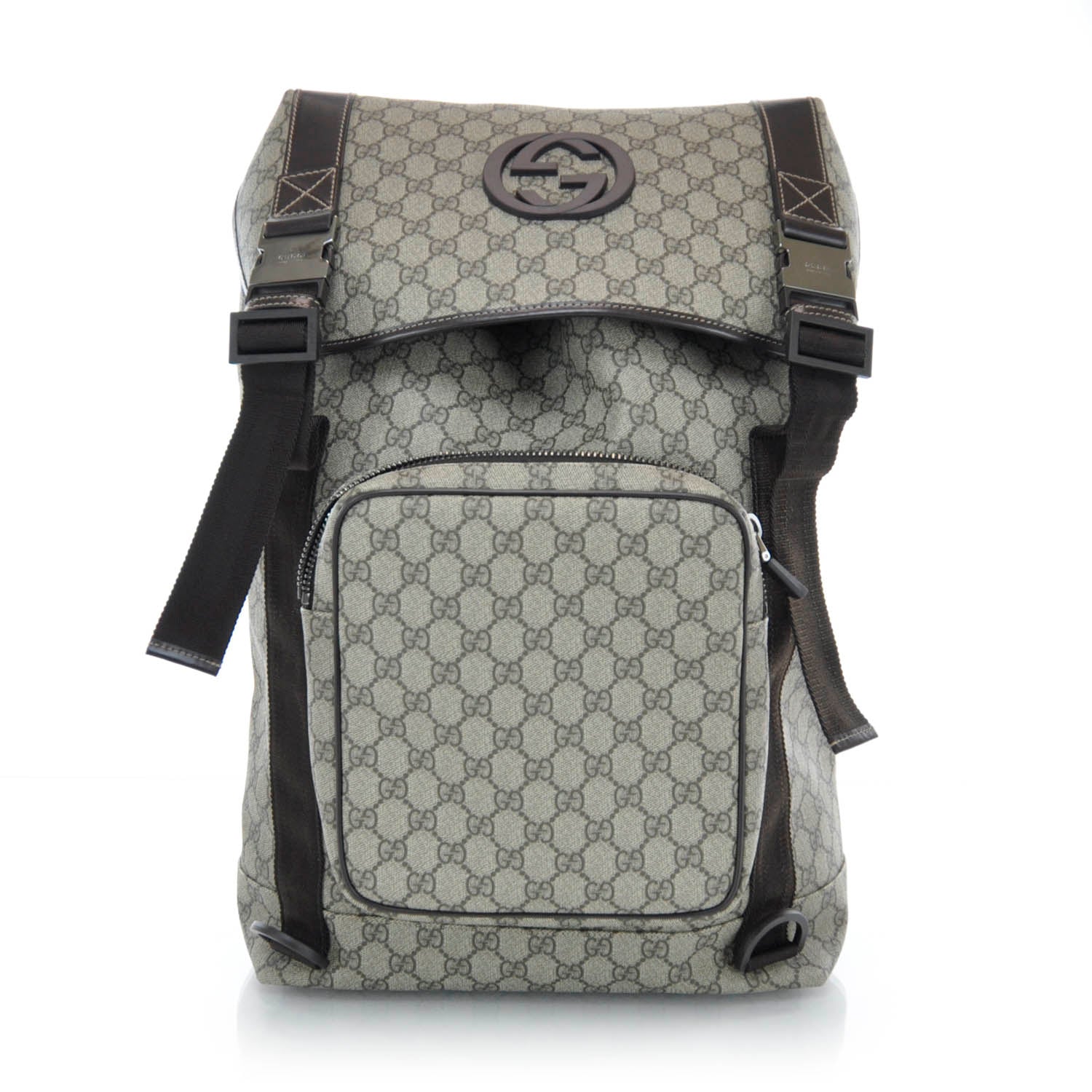 Gucci GG Supreme Monogram Interlocking G Double Buckle Backpack 1 of 9