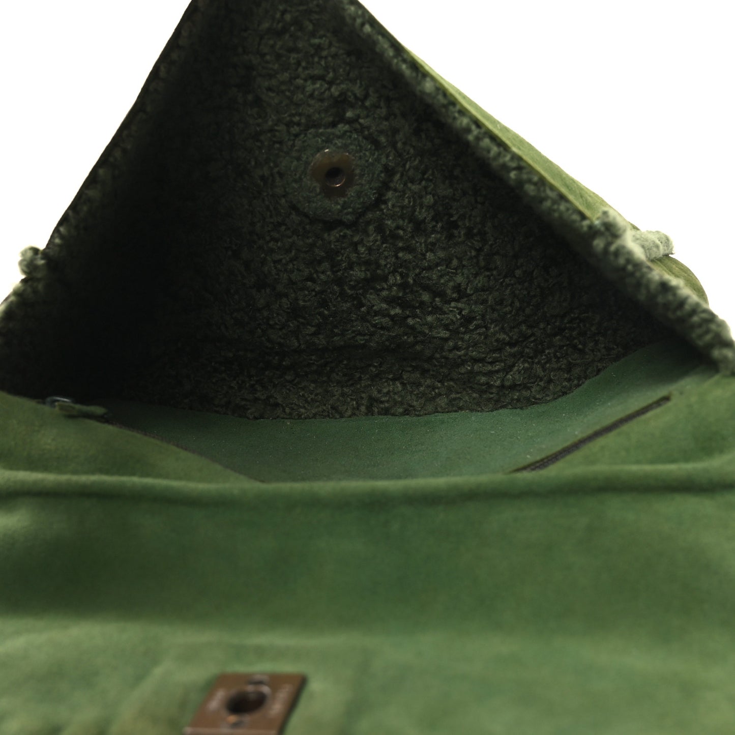 Suede Shearling Flap Clutch Green