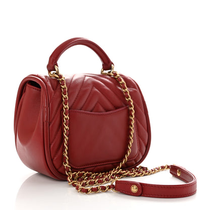 Chanel Lambskin Reverse Chevron Quilted Mini Round Top Handle Flap Red 2 of 10
