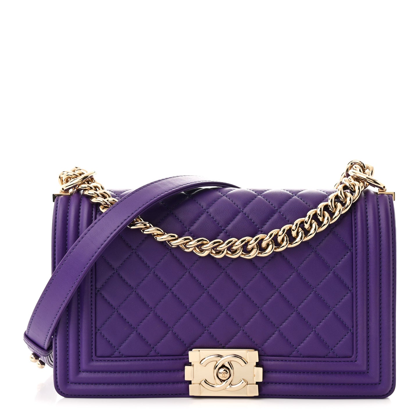 Lambskin Quilted Medium Boy Flap Purple