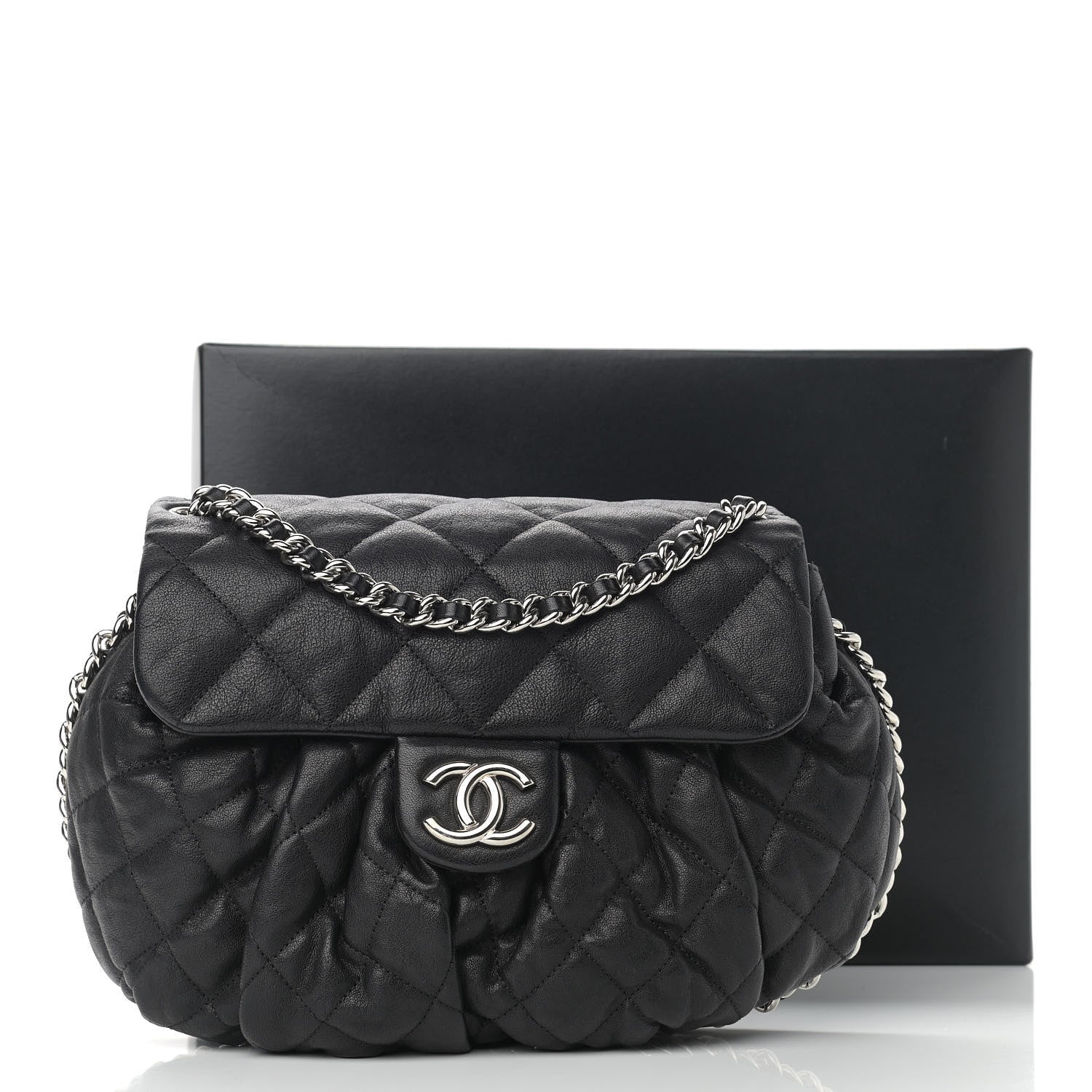 Chanel Washed Lambskin Quilted Medium Chain Around Messenger Black 13 of 13