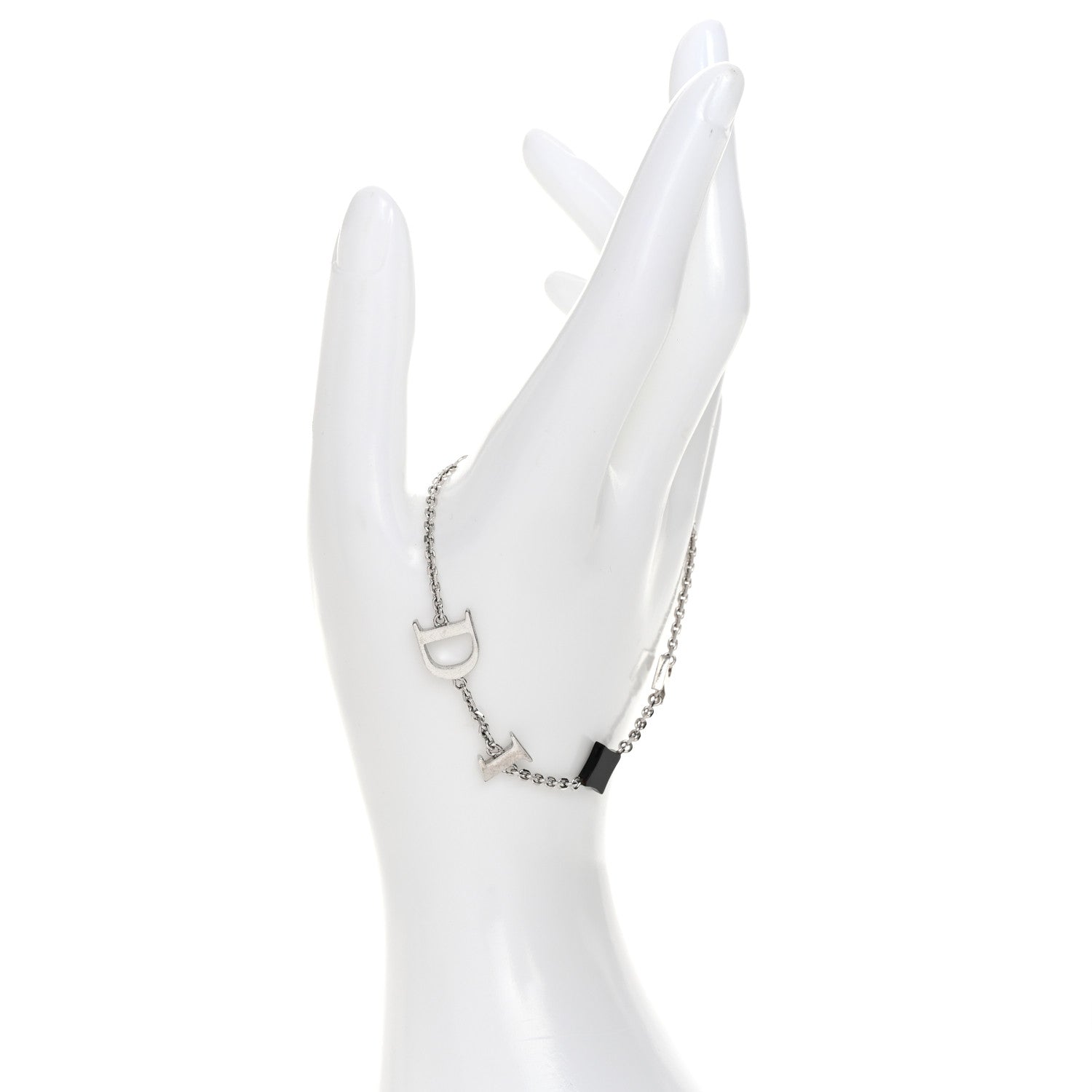 Christian Dior Palladium Logo Bracelet Black Silver 2 of 5
