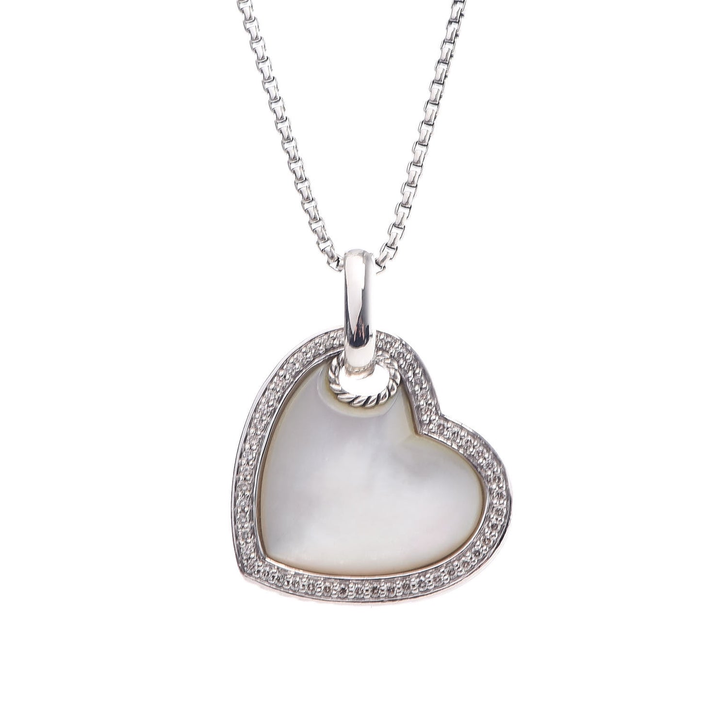 Sterling Silver Diamond Mother of Pearl Heart Pendant Necklace