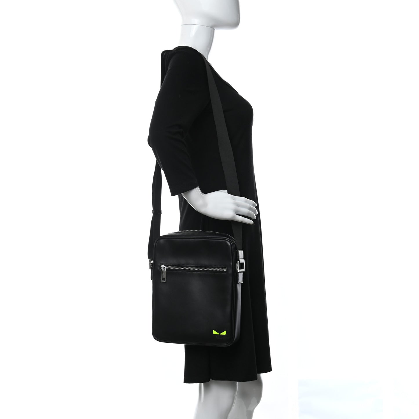 Vitello Grace Light I See You Eyes Messenger Bag Black Giallo Fluo