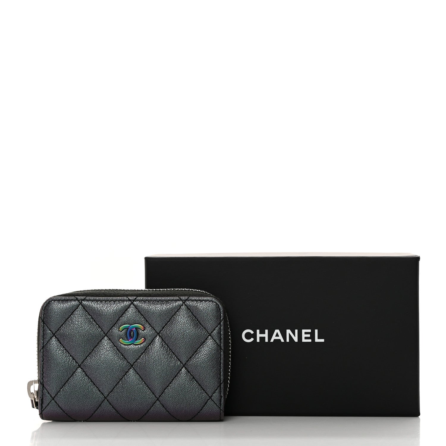 Chanel Iridescent Goatskin Quilted Zip Coin Purse Purple 9 of 9