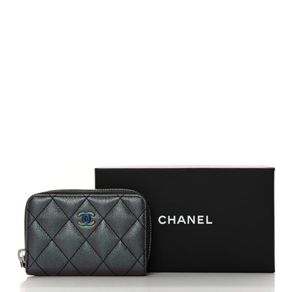 Chanel Iridescent Goatskin Quilted Zip Coin Purse Purple 9 of 9