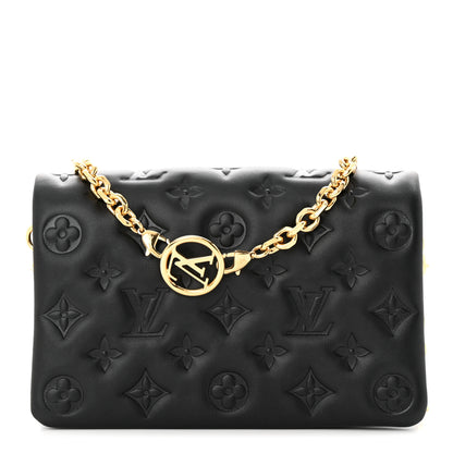 Louis Vuitton Lambskin Embossed Monogram Pochette Coussin Black 1 of 10