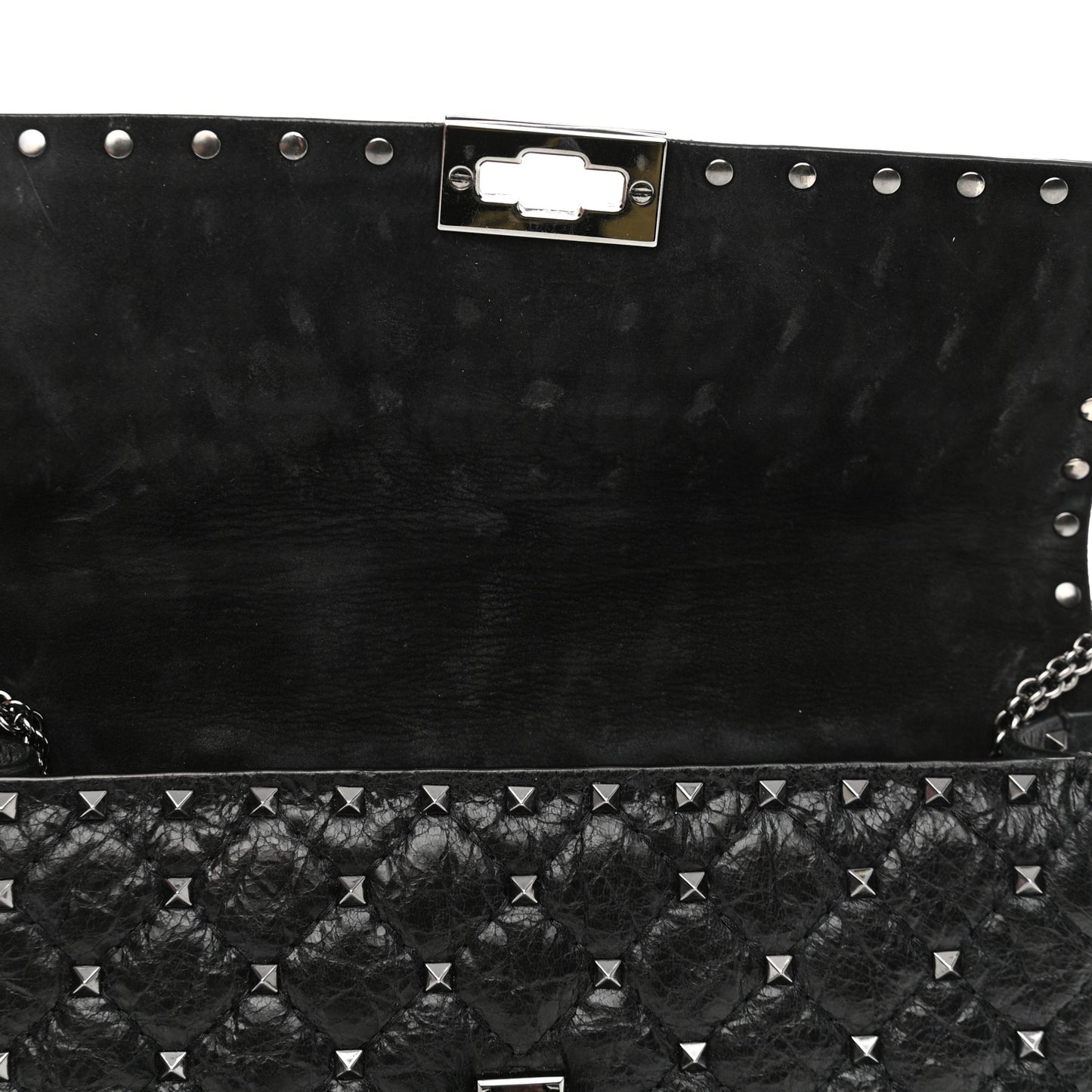 Craquele Nappa Medium Rockstud Spike Shoulder Bag Black