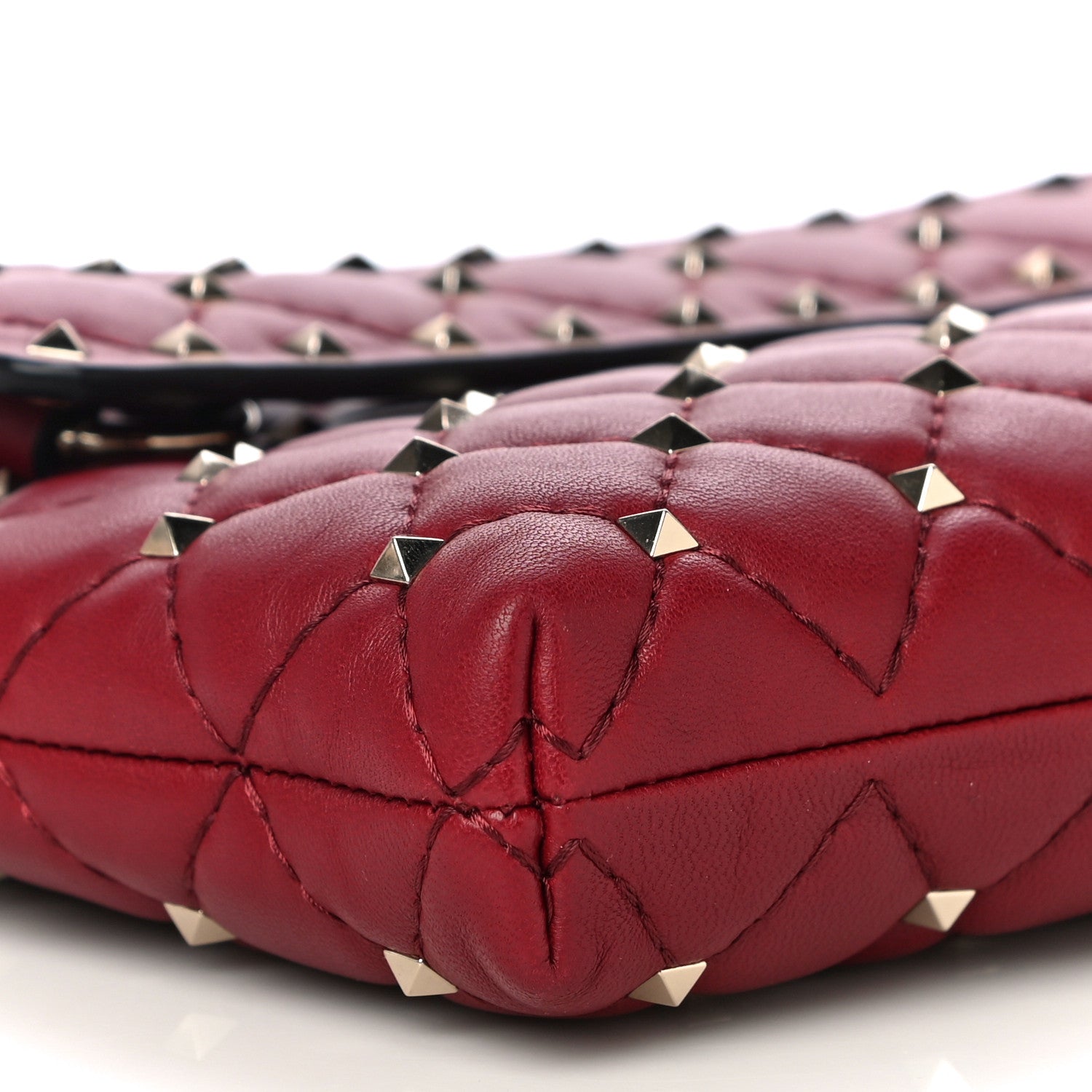 Valentino Garavani Nappa Rockstud Spike Side Slip Zip Clutch Rubino 8 of 9