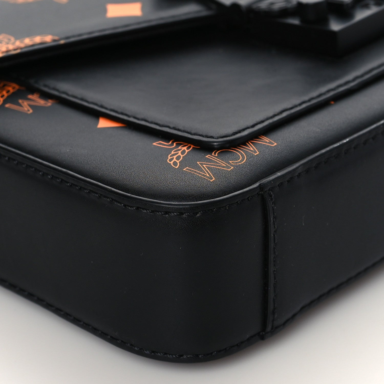 MCM Calfskin Color Splash Logo Crossbody Small Black Orange 8 of 10