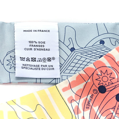 Hermes Silk Au Bloc Fringed Twilly Bleu Rose Vert 3 of 3
